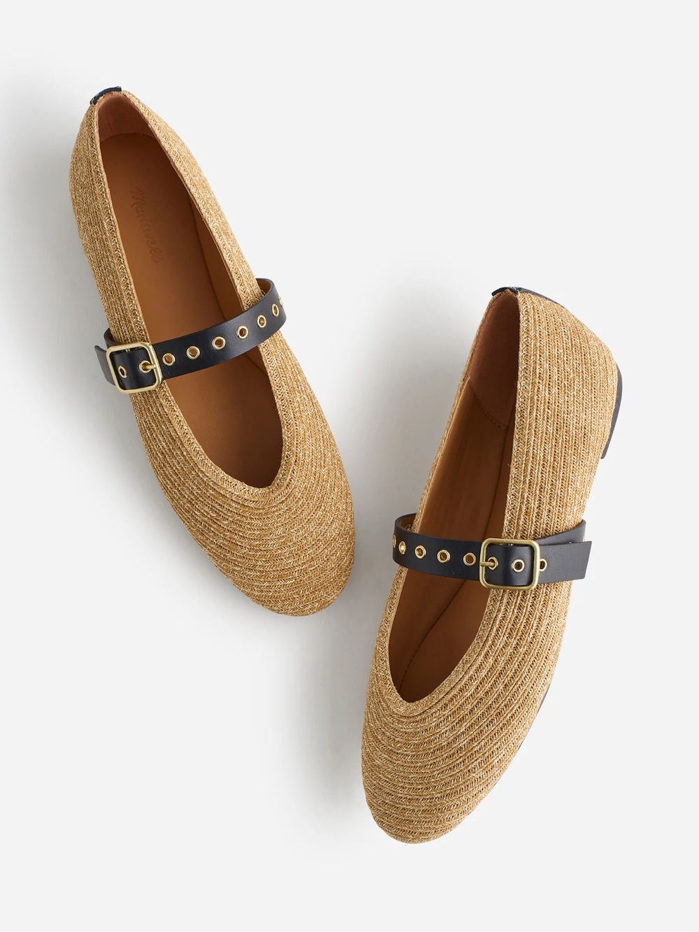 Madewell The Remy Mary Jane Flat Natural Raffia & Black Leather 8.5